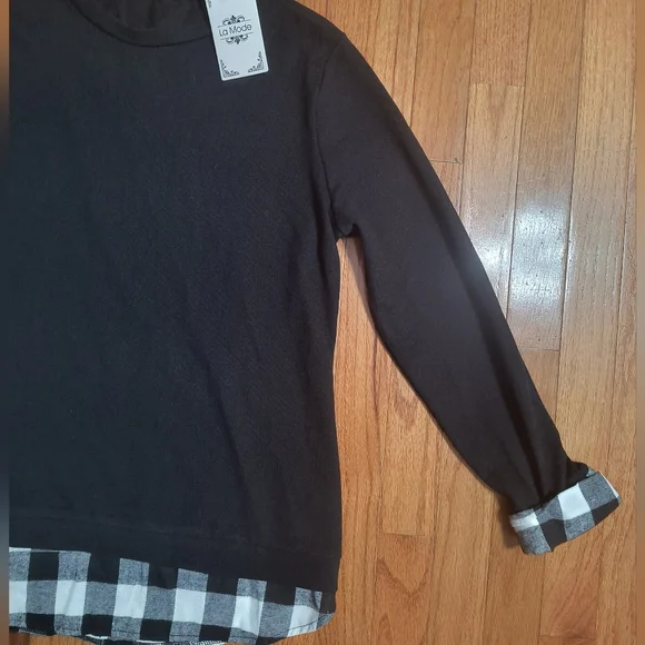 3/$10⭐ NWT La Mode Shirt W/Plaid Faux Shirttail,Cuffs, Women's XL, Black/White - Picture 6 of 13